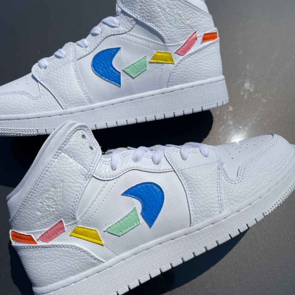 Custom Destroyed Swoosh Air Jordan 1 Mid Shoes